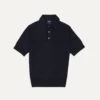 Navy Knitted Linen-Cotton Short-Sleeve Polo Shirt -Drakes Shop DR2A3G21275 07250 1
