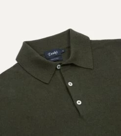 Olive Knitted Linen-Cotton Short-Sleeve Polo Shirt -Drakes Shop DR2A3G21275 08400 3