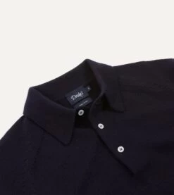 Navy Merino Wool Knitted Polo -Drakes Shop DR2A3H21507 04250 3