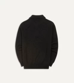 Black Merino Wool Knitted Polo -Drakes Shop DR2A3H21507 06100 5
