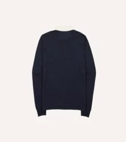 Navy Merino Wool Knitted Rugby Shirt -Drakes Shop DR2A3H23535 01250 5
