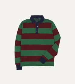 Green And Red Linen Cotton Knitted Rugby Shirt