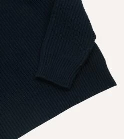 Navy Alpaca Lambswool Ribbed Integral Collar Jumper -Drakes Shop DR2A3I22556 02250 4