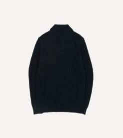 Navy Alpaca Lambswool Ribbed Integral Collar Jumper -Drakes Shop DR2A3I22556 02250 5