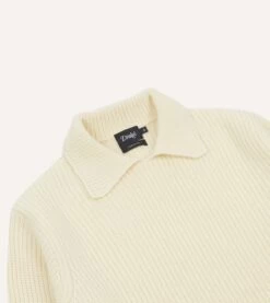 Ecru Alpaca Lambswool Ribbed Integral Collar Jumper -Drakes Shop DR2A3I22556 03050 3