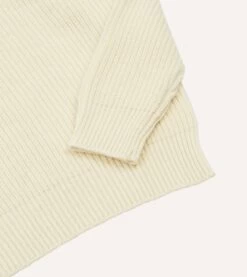 Ecru Alpaca Lambswool Ribbed Integral Collar Jumper -Drakes Shop DR2A3I22556 03050 4