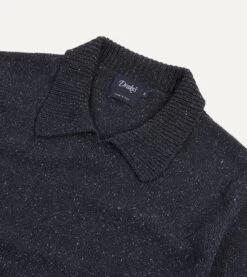 Navy Flecked Silk Ribbed Integral Collar Jumper 10 Navy Flecked Silk Ribbed Integral Collar Jumper -Drakes Shop DR2A3I23050 01250 03