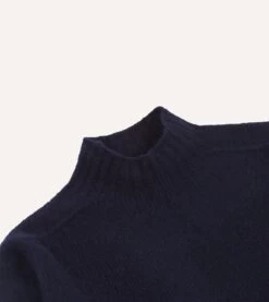 Navy Brushed Shetland Mock Neck Jumper 10 Navy Brushed Shetland Mock Neck Jumper -Drakes Shop DR2A3L23532 01250 3