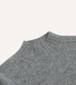 Grey Brushed Shetland Mock Neck Jumper -Drakes Shop DR2A3L23532 02600 3