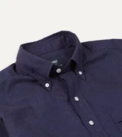 Navy Cotton Flannel Button-Down Shirt -Drakes Shop DR2A4A21792 03250 3