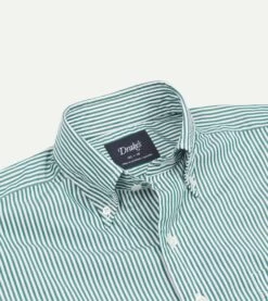Dark Green Bengal Stripe Cotton Poplin Button-Down Shirt -Drakes Shop DR2A4A21793 04402 3