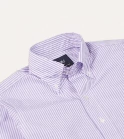 Purple Bengal Stripe Cotton Poplin Button-Down Shirt 9 Purple Bengal Stripe Cotton Poplin Button-Down Shirt -Drakes Shop DR2A4A21793 05900 3
