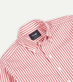 Red Bengal Stripe Cotton Poplin Button-Down Shirt -Drakes Shop DR2A4A21796 03702 3