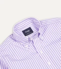Lilac Bengal Stripe Cotton Poplin Button-Down Shirt -Drakes Shop DR2A4A21796 06902 3