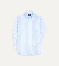 Blue Broad Stripe Cotton Poplin Button-Down Shirt