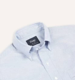 Mid-Blue Cotton Oxford Cloth Button-Down Shirt 10 Mid-Blue Cotton Oxford Cloth Button-Down Shirt -Drakes Shop DR2A4A21843 03200 3 LR