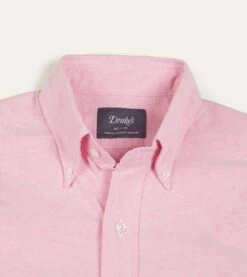 Dark Pink Cotton Oxford Cloth Button-Down Shirt -Drakes Shop DR2A4A21843 10990 3