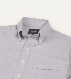 Grey Cotton Oxford Cloth Button-Down Shirt -Drakes Shop DR2A4A21843 11600 3