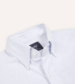 Light Blue Ticking Stripe Cotton Oxford Cloth Button-Down Shirt -Drakes Shop DR2A4A21844 01202 3 LR