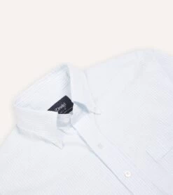 Sky Ticking Stripe Cotton Oxford Cloth Button-Down Shirt -Drakes Shop DR2A4A21844 03202 3 LR