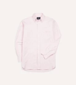 Pale Pink Ticking Stripe Cotton Oxford Cloth Button-Down Shirt