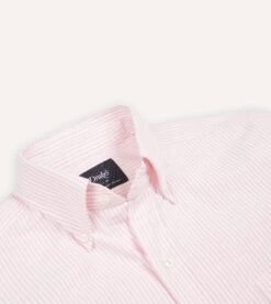 Pale Pink Ticking Stripe Cotton Oxford Cloth Button-Down Shirt -Drakes Shop DR2A4A21844 07992 3 LR