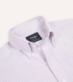 Lilac Ticking Stripe Cotton Oxford Cloth Button-Down Shirt -Drakes Shop DR2A4A21844 08902 3 LR