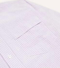 Lilac Ticking Stripe Cotton Oxford Cloth Button-Down Shirt -Drakes Shop DR2A4A21844 08902 4 LR