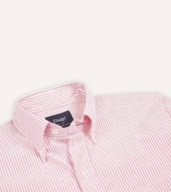 Pink Ticking Stripe Cotton Oxford Cloth Button-Down Shirt 9 Pink Ticking Stripe Cotton Oxford Cloth Button-Down Shirt -Drakes Shop DR2A4A21844 09902 3 LR