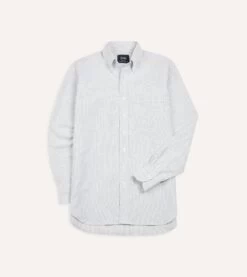 Light Green Ticking Stripe Cotton Oxford Cloth Button-Down Shirt