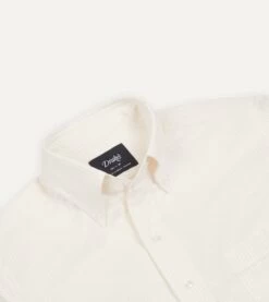 Cream Ticking Stripe Cotton Oxford Cloth Button-Down Shirt -Drakes Shop DR2A4A21844 12052 3
