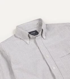 Black Ticking Stripe Cotton Oxford Cloth Button-Down Shirt -Drakes Shop DR2A4A21844 14102 3