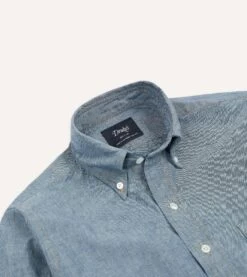 Light Blue Cotton Chambray Button-Down Shirt 10 Light Blue Cotton Chambray Button-Down Shirt -Drakes Shop DR2A4A22692 01200 3