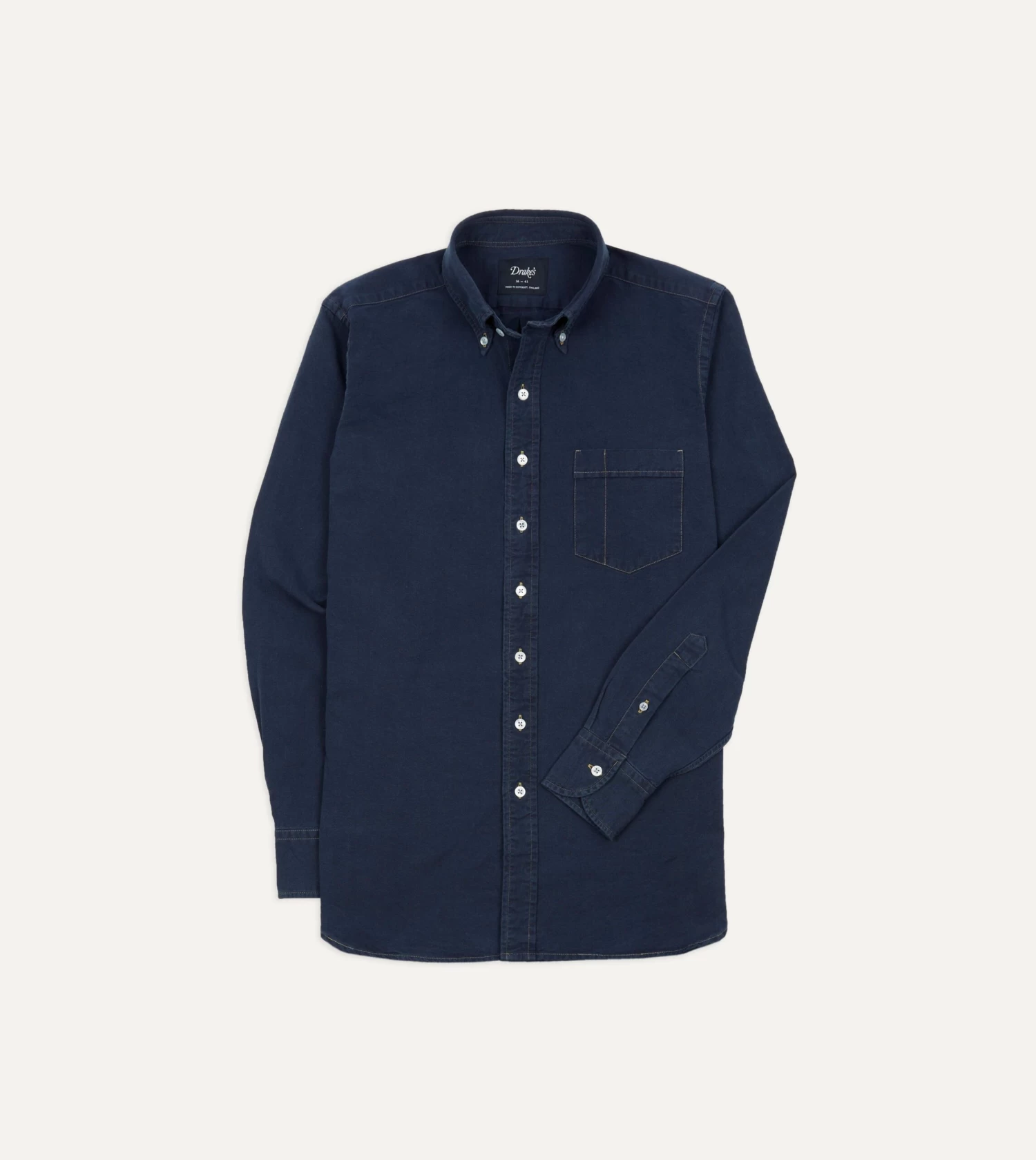 Dark Blue Cotton Chambray Button-Down Shirt 3 Dark Blue Cotton Chambray Button-Down Shirt