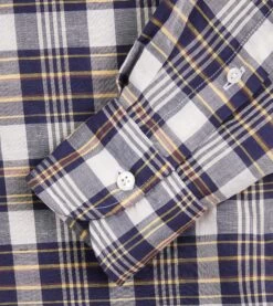 Navy Check Cotton Linen Button-Down Shirt -Drakes Shop DR2A4A23071 01663 4