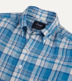 Blue Check Cotton Linen Button-Down Shirt 10 Blue Check Cotton Linen Button-Down Shirt -Drakes Shop DR2A4A23072 01203 3