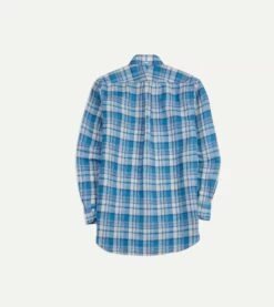 Blue Check Cotton Linen Button-Down Shirt 9 Blue Check Cotton Linen Button-Down Shirt -Drakes Shop DR2A4A23072 01203 6