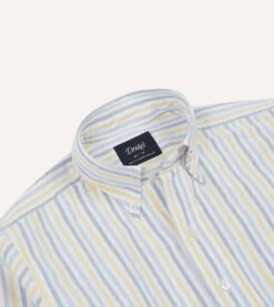 Blue And Yellow Dual Stripe Cotton Oxford Cloth Button-Down Shirt -Drakes Shop DR2A4A23598 01502 3