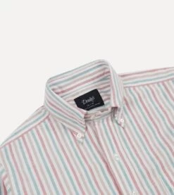 Red, Beige And Blue Triple Stripe Cotton Oxford Cloth Button-Down Shirt -Drakes Shop DR2A4A23599 01702 3
