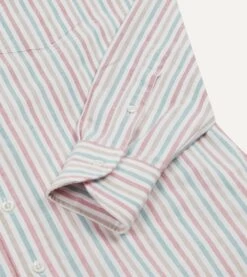 Red, Beige And Blue Triple Stripe Cotton Oxford Cloth Button-Down Shirt -Drakes Shop DR2A4A23599 01702 5