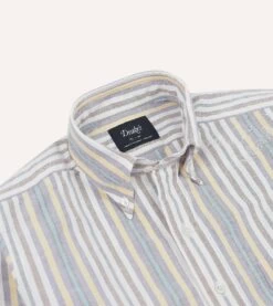 Blue Multi Stripe Cotton Oxford Cloth Button-Down Shirt -Drakes Shop DR2A4A23600 01302 3