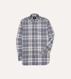 Navy And Yellow Madras Check Cotton Button-Down Shirt