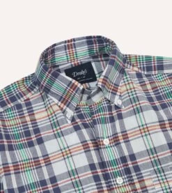 Navy And Yellow Madras Check Cotton Button-Down Shirt -Drakes Shop DR2A4A24029 01253 3