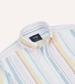 Yellow, Pink And Blue Stripe Cotton Oxford Cloth Button-Down Shirt -Drakes Shop DR2A4A24034 01992 3