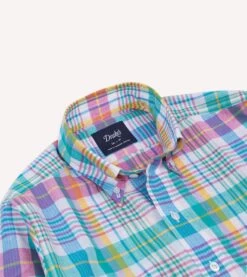 Green Madras Check Cotton Button-Down Shirt -Drakes Shop DR2A4A24050 01403 3