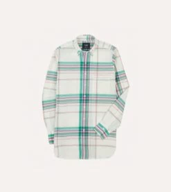 White, Purple And Green Madras Check Cotton Button-Down Shirt