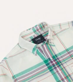 White, Purple And Green Madras Check Cotton Button-Down Shirt -Drakes Shop DR2A4A24059 01003 3