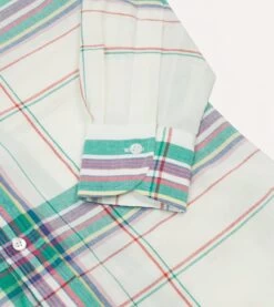 White, Purple And Green Madras Check Cotton Button-Down Shirt -Drakes Shop DR2A4A24059 01003 5