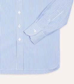 Dark Blue And White Bengal Stripe Spread Collar Cotton Poplin Shirt -Drakes Shop DR2A4B21970 01202 4