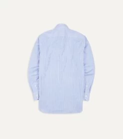 Dark Blue And White Bengal Stripe Spread Collar Cotton Poplin Shirt -Drakes Shop DR2A4B21970 01202 5